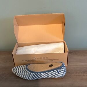 Blue and White Knit Flats